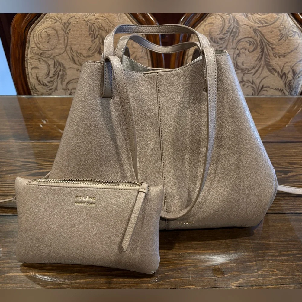Polene Cyme Textured Taupe Leather Tote - Picture 6 of 16